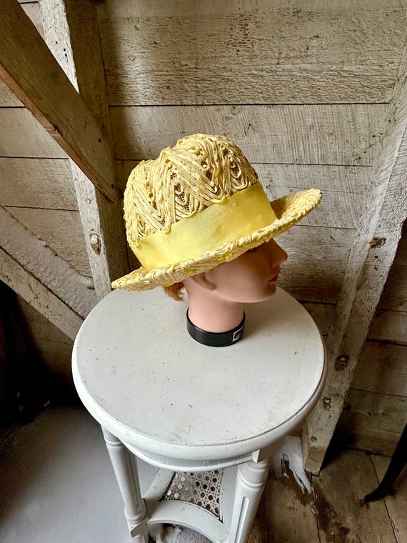 Vintage hat yellow 50s 60s woman’s hat ribbon des… - image 4