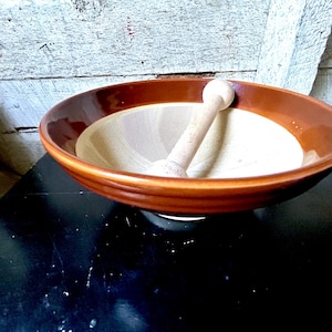 Stoneware mortar and wood pestle handmade primitive kitchen decor