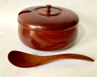 Wood covered salad bowl with spoon farmhouse decor serving bowl Wooden Round Box Hand turned kitchen storage