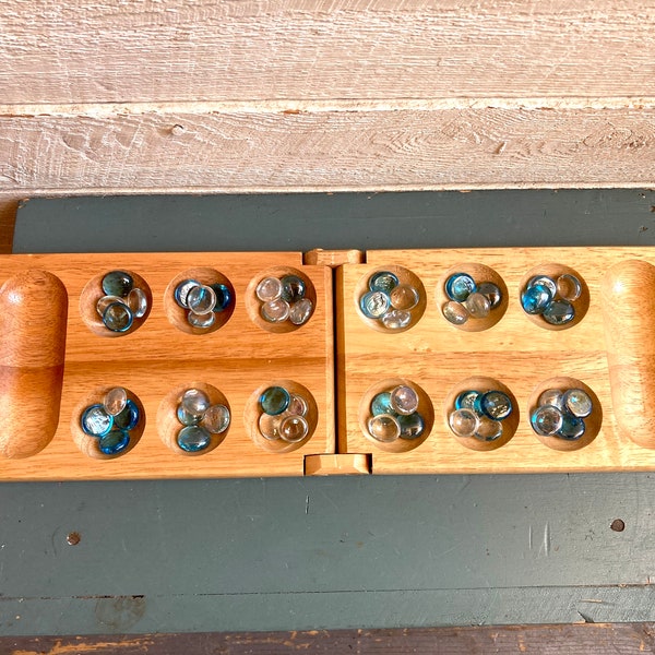 Mancala board game African- Kalaha wood board game strategy game, wooden board game, family board game, game for adults and kids table game