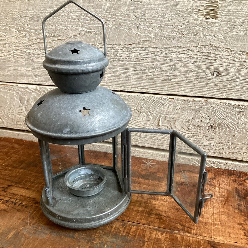 Galvanized Metal Lantern Hanging Lantern Candle Holder Etsy