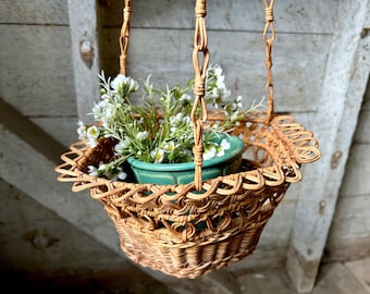 Wicker hanging basket plant holder round hanging beach decor