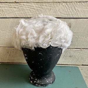 50s White flower Fascinator Hat  Velvet Covered Wire Veil Netting Wedding Hat