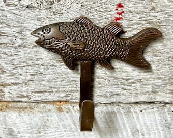 Brass fish with hook - farmhouse decor - primitive - folk art - metal  kitchen art