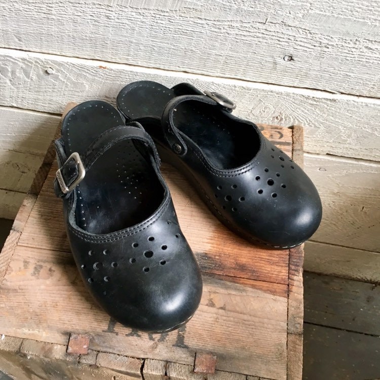 Dansko Black Mary Janes open back clogs eyelet Design buckle