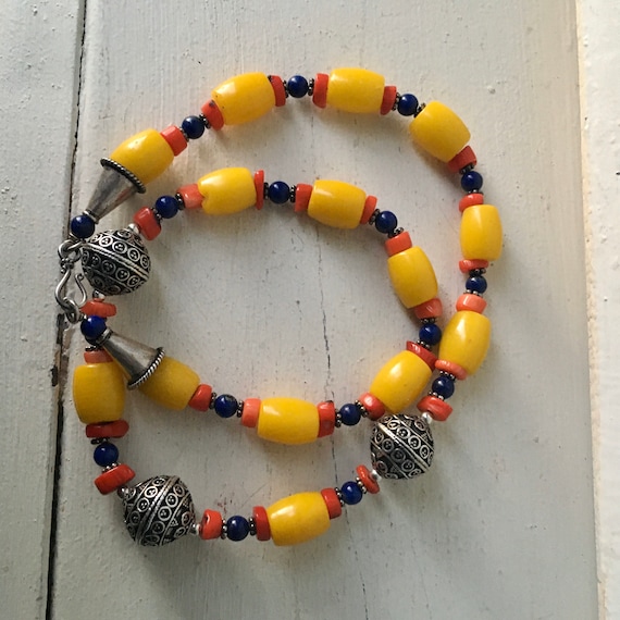 Ethnic yellow bead necklace - hippie necklace -bo… - image 9