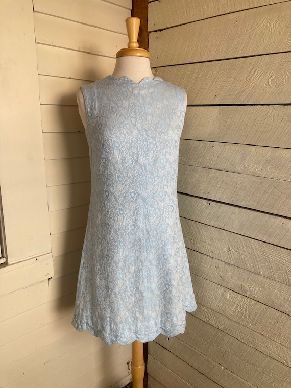 70s light blue sleeveless polyester knit dress sl… - image 6