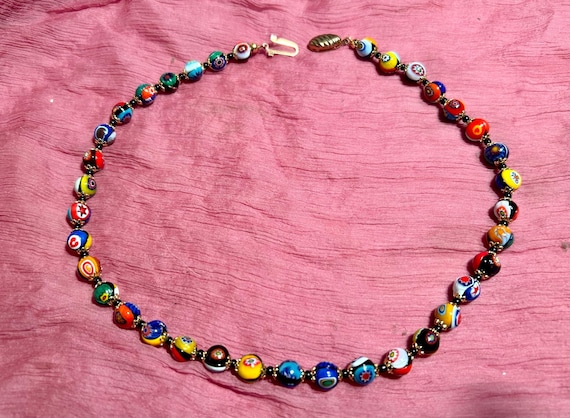 Murano glass millefiori bead necklace flower beads