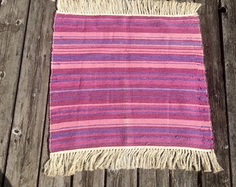 Handmade rag rug - woven - small rug - farmhouse - rustic - colorful - primitive