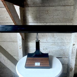70s gooseneck desk lamp mid century 2 fluorescent bulbs -  adjustable - plastic retro office - plastic and black metal shade