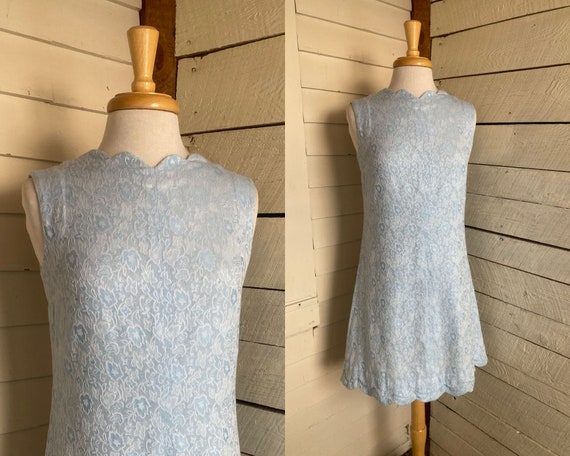 70s light blue sleeveless polyester knit dress sl… - image 1