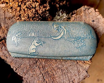 40s eye glass case blue metallic hard case hey diddle diddle cat and the fiddle design velvet lined