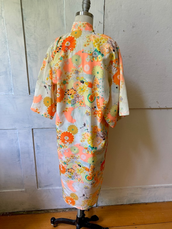 Kimono yellow orange robe - polyester - Asian rob… - image 3