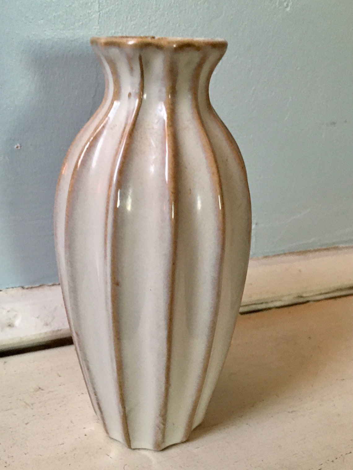 Mid Century Ceramic Vase Ribbed Vase . Etsy UK