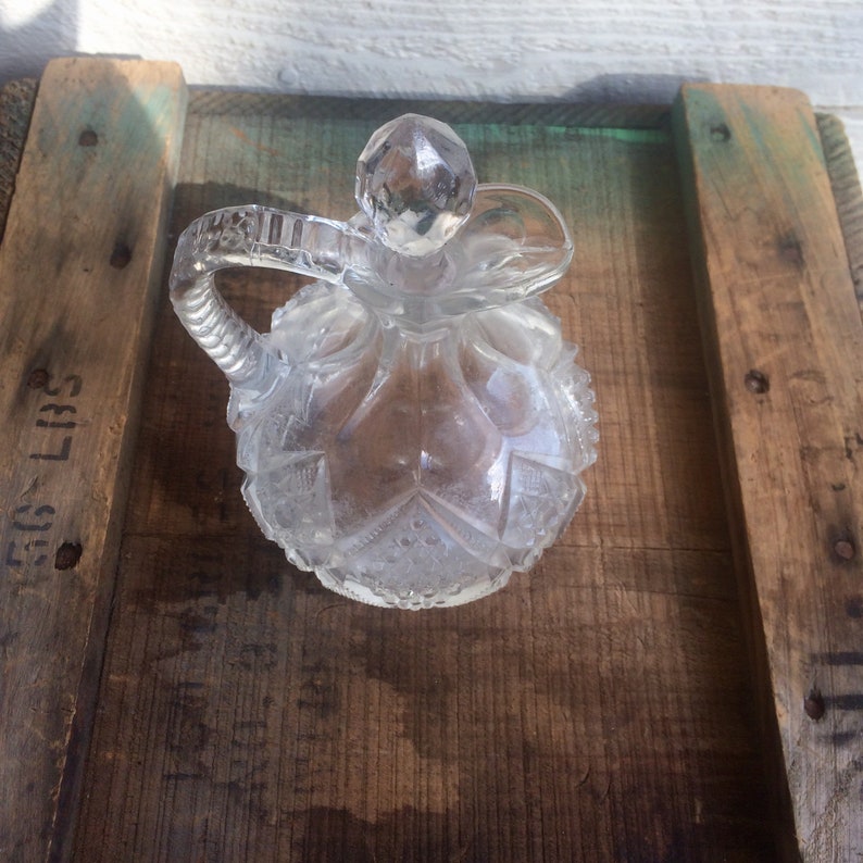 Clear Cut Glass Cruet Glass Stopper Handle Small Pitcher Etsy