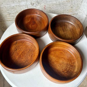 4 wood salad bowls danish modern round wood bowls small bowls rounded edges serving bowl mid century