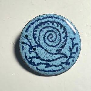 60s Mid Century enamel snail brooch - blue round pin enamel over copper