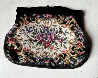 60s small tapestry clutch coin purse floral plastic closure