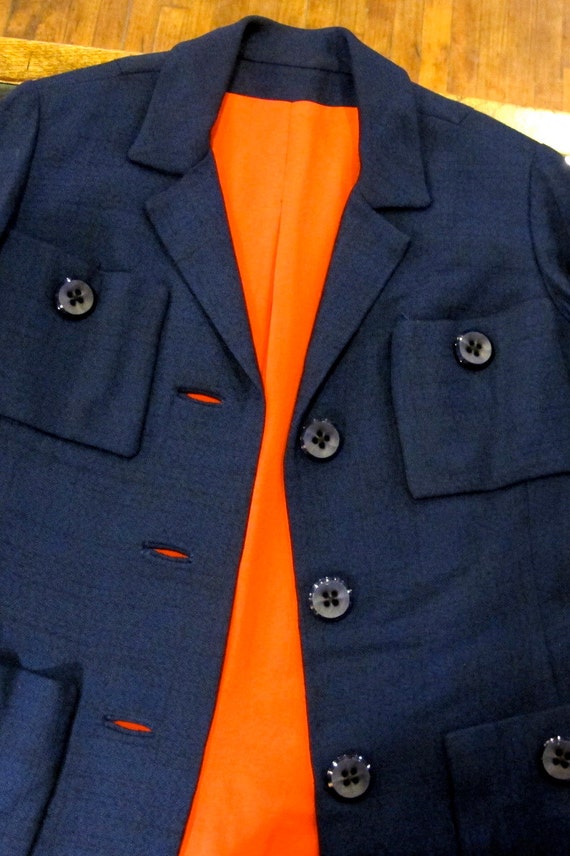 Navy Blue Suit Jacket - 1950s - 50s - Red Lining … - image 5