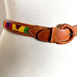 Handmade Guatemalan leather belt - boho - hippie woven colorful