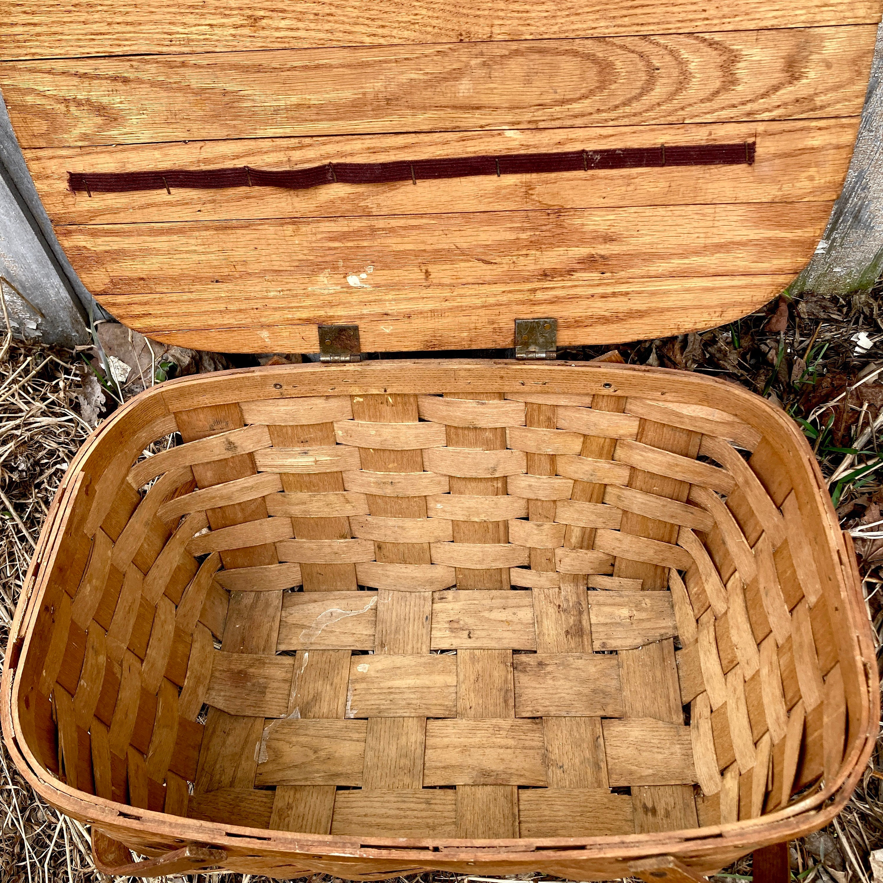 Cesta de picnic de madera dividida con tapa 2 asas de madera dobladas casa  de campo cesta de jardín rústica hecha a mano -  España