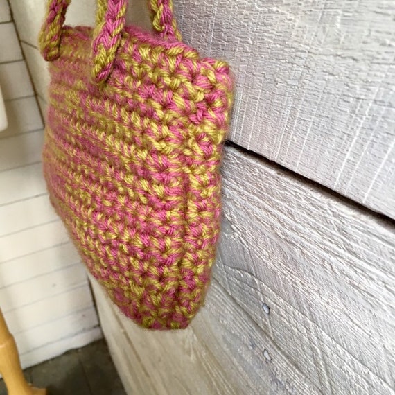 Crochet handbag - handmade - small bag - pink gre… - image 8