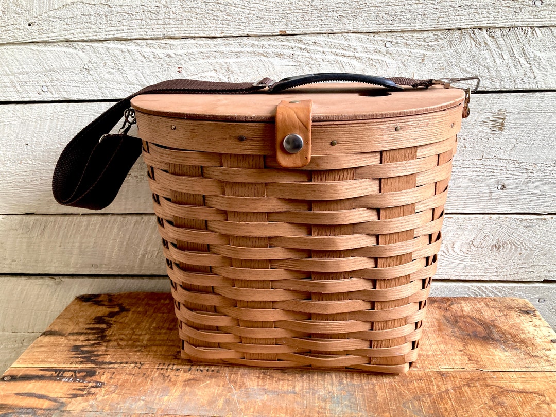 Picnic Basket Split Wood With Lid Farmhouse Ashwood Basket Rustic