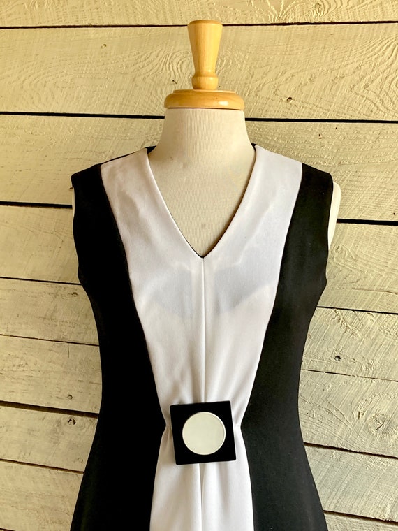 70s black white Maxi Dress - Prom dress Polyester… - image 9