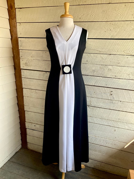 70s black white Maxi Dress - Prom dress Polyester… - image 7