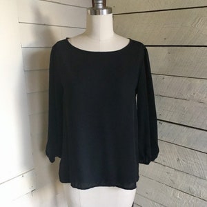 60s Black sheer chiffon blouse - long sleeves - full sleeves - full length back zipper top