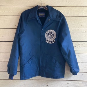 Blue Starter jacket union Meat Cutters & Butchers mens medium nylon fleece snaps