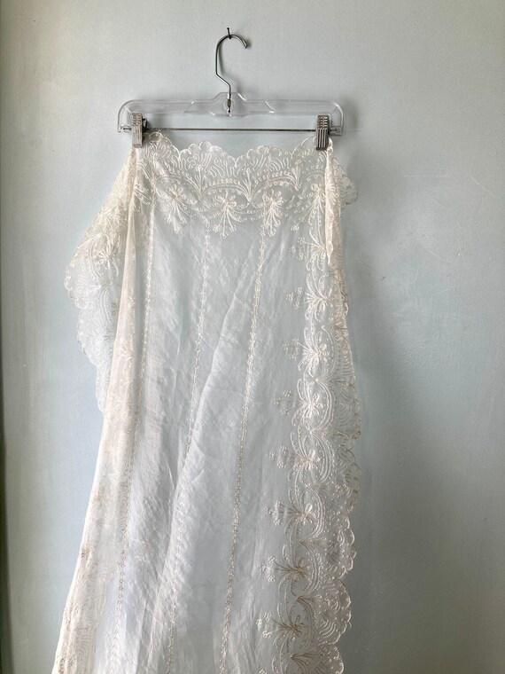 Sheer lace wedding wrap long handmade off white - image 7