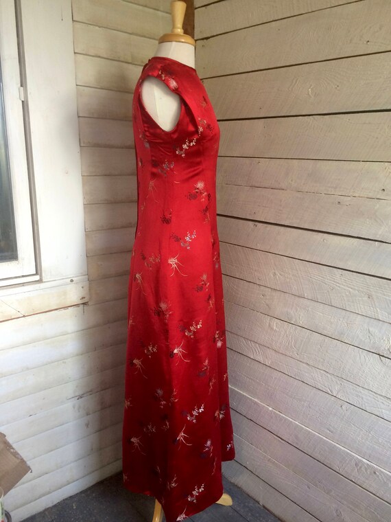 Red Satin Chinese Dress - maxi dress - embroidere… - image 7