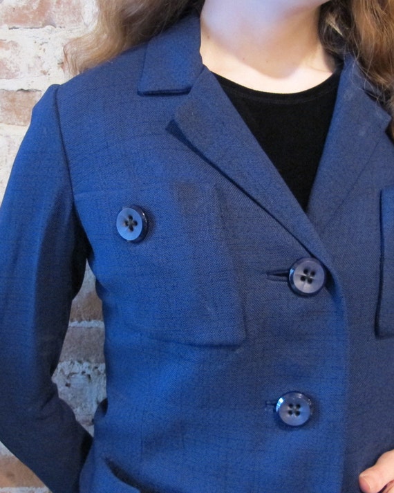 Navy Blue Suit Jacket - 1950s - 50s - Red Lining … - image 3