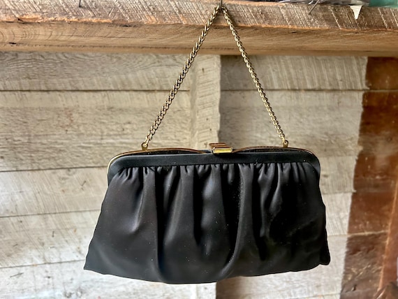 Pochette in raso nero Borsa da sera Fodera in raso Manico a