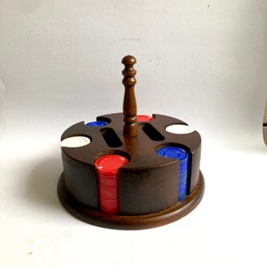 木製ポーカーチップカルーセルカードポーカーセットミッドセンチュリーレッドホワイトブルーチップ