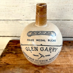 20s Glen Garry whiskey jug Primitive Stoneware Jug with Handle pouring spout - Farmhouse decor vase