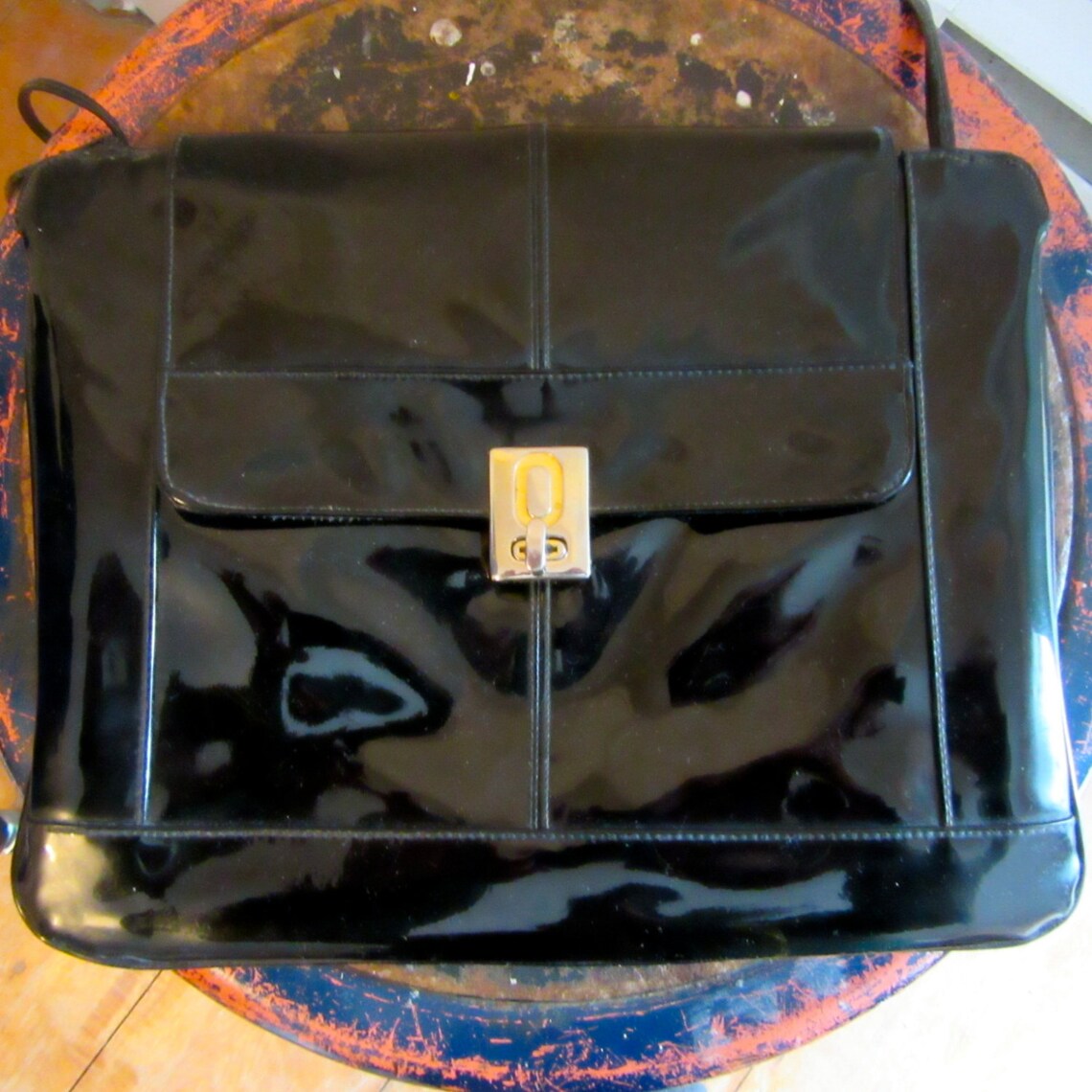 Black Patent Leather Purse Red Inside Shoulder Bag Metal Etsy