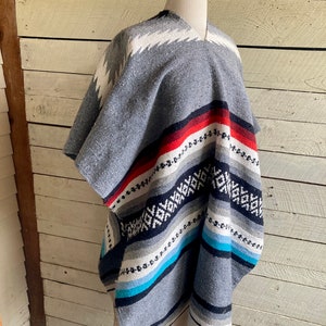 Mexican wool blend poncho stripes fringe boho