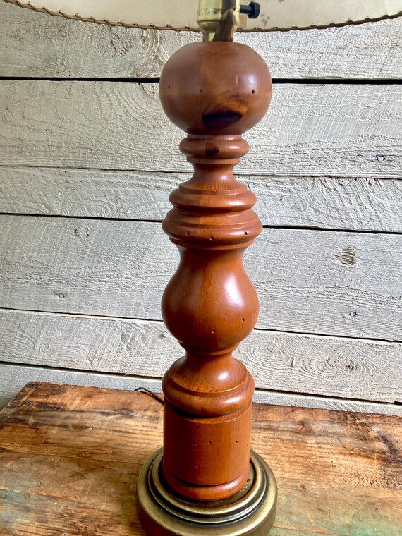50s 60s Large Wood Lamp - Rustic Decor - Handmade - 1950s - Hand