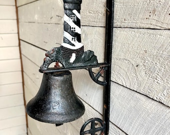 Lighthouse bell cast iron wind chime  door bell garden decor dinner bell black an white lighthouse