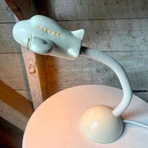70s airplane gooseneck desk lamp - mid century adjustable - ceramic metal plastic - retro office - bankers lamp
