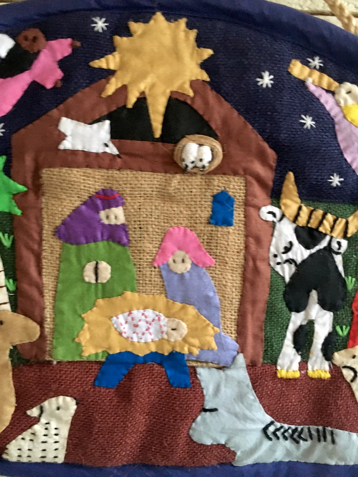 Nativity scene quilted appliqué handmade wall hanging Etsy