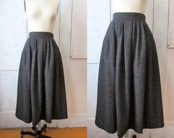 ON SALE Gray Wool Tweed Maxi Skirt - Color Flecks - Full Skirt - Side Pockets - Lined - Long Wool Skirt - High Waist