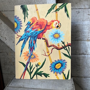 60s Paint by Number Parrot Kitsch Art - 1960s - 60s Art - Wall Decor - Mid Century - Colorful