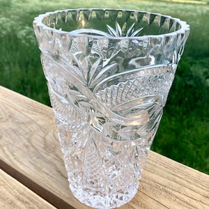 Lead crystal cut glass vase diamond pattern large vase flower vase
