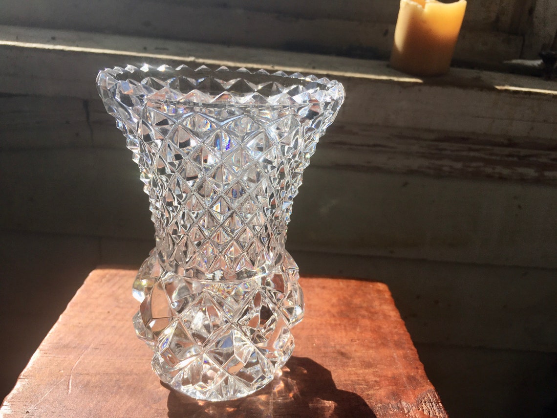Crystal Vase Diamond Cut Small Cut Glass Vase Fluted Etsy