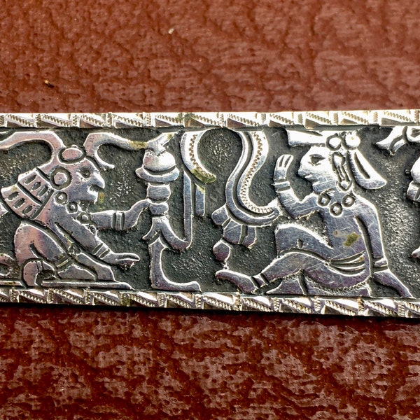 900 Coin Silver Vintage Guatemala Tribal Brooch - ethnic brooch - rectangular -