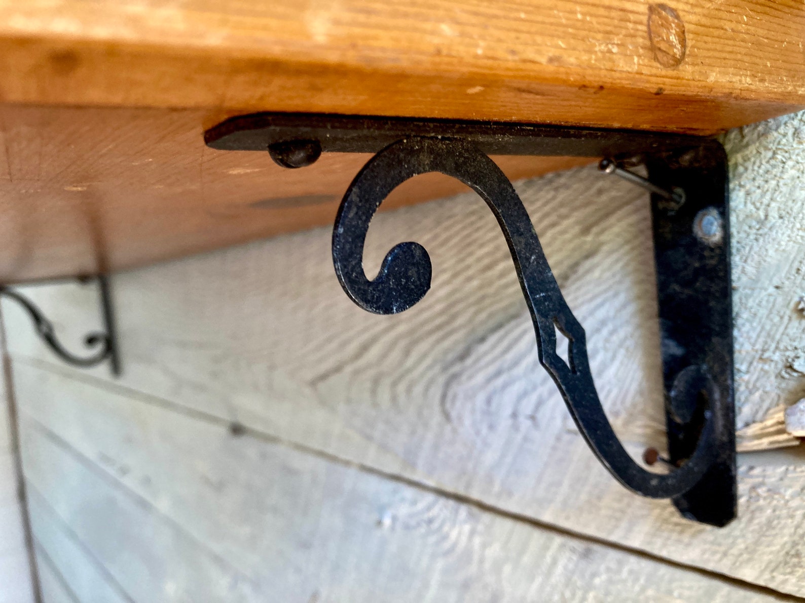 Wood Shelf Black Iron Brackets Farmhouse Decor Handmade Wooden Etsy