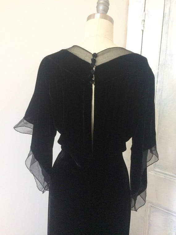 20s 30s Black Silk Velvet Formal Dress - Elegant … - image 7